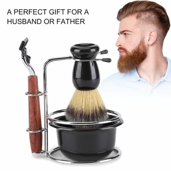 Skægbarbersæt, 4 stk. sæbeskål barberingsholder i rustfrit stål barberbørstesæt til barbering, perfekt som gave til mand eller far