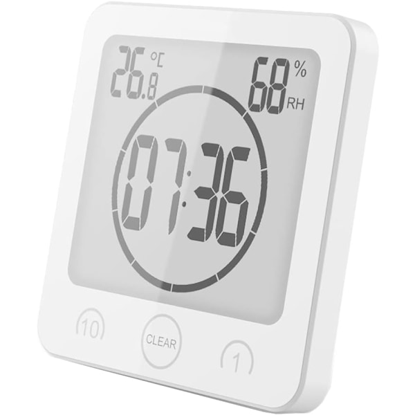 Badrum Dusch Klocka, LCD Digital Alarm, Termometer Hygrometer, Nedräkningstimer (Vit) White