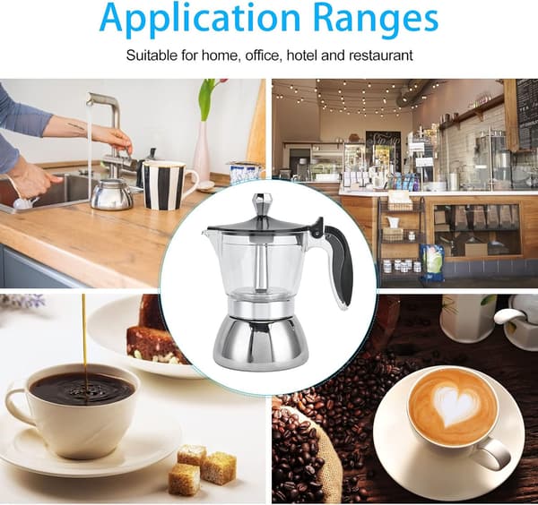 Rustfrit espressomaskine i rustfrit stål med glasplade og krystal låg til 4 kopper italiensk kaffemaskine 200 ml