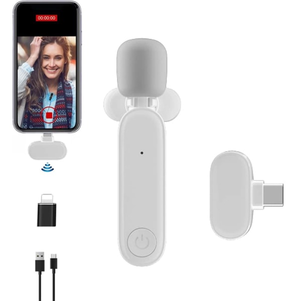 Lavalier-mikrofon, minimikrofon för iPh-one och Android (typ c), för mobil videoinspelning, YouTube Facebook Live-mikrofon (vit) white