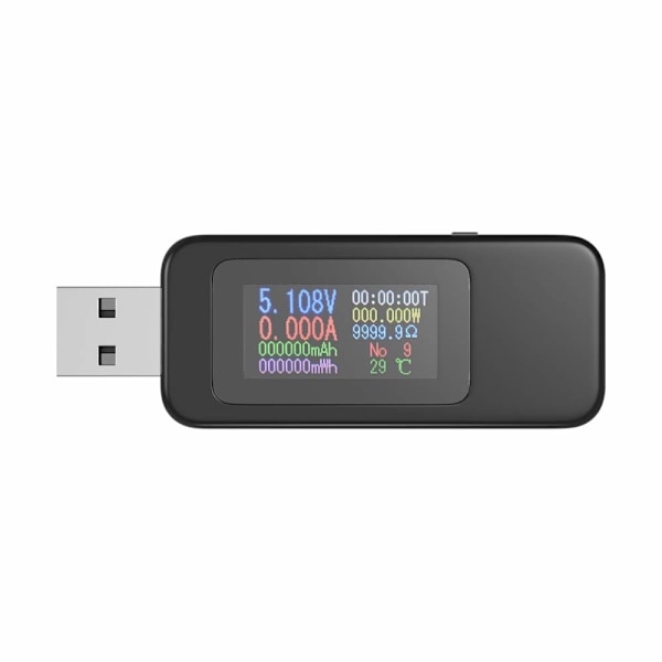 USB Voltmeter, USB Multimeter, Spänningstestare, Strömtestare, USB Effektmätare, Färgskärm, Voltmeter, Amperemeter, Spänning och Ström 0-5.1A, 4-30V