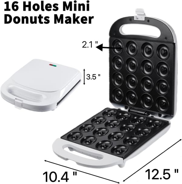Mini Donut Maker - Donut Maker Maskin för Hem - 16 Små Donut Maker, Elektrisk Non-Stick Yta Gör för Barn Donut Maker, Gör Donuts (Vit)