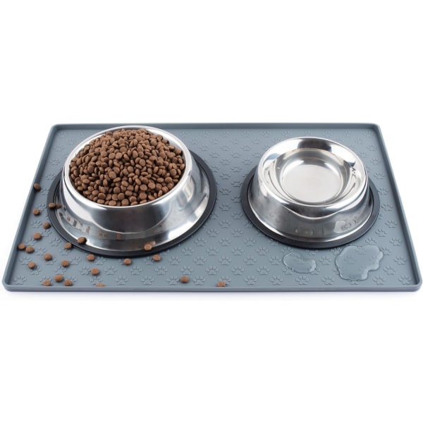 Matningsmatta för katter och hundar, vattentät husdjursskål i silikon för att stoppa matspill och vatten som rör sig ut på golvet (48*30 cm, grå) Gray