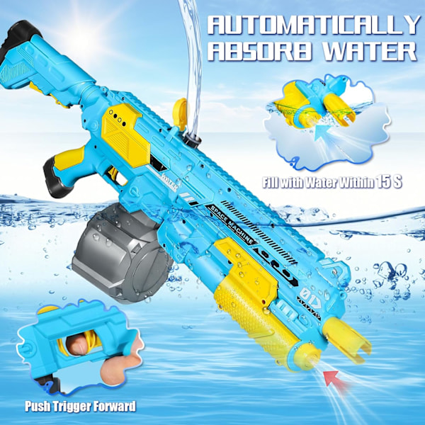 Elektrisk vannpistol, automatisk vannpistol med vannabsorpsjon, 1350CC stor kapasitet høytrykks sprøytepistol for voksne og barn, rekkevidde opptil 32-45 fot