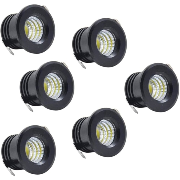 6-pack Mini Black LED-infällda spotlights Mini LED-spotlight för skåp Taklampa, 3W, Varmvitt Black