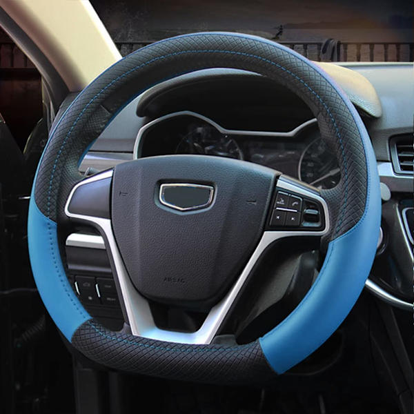 Bilstylingsrattskydd D-form PU-läder Platt botten Rattöverdrag Anti-halk Andningsbar Sportstil 38cm Biltillbehör för kvinnor män Blue