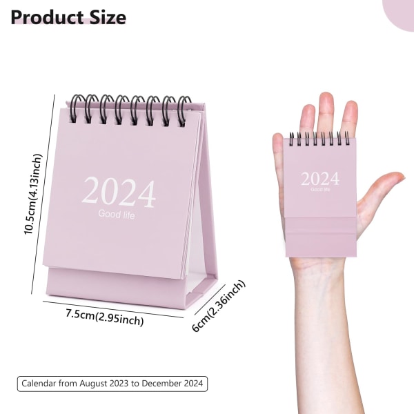 Mini skrivebordskalender, liten skrivebordskalender, mini skrivebordskalender 2023 aug-2024 des, mini daglig tidsplan liten skrivebordskalender med klistremerker (rosa) Pink