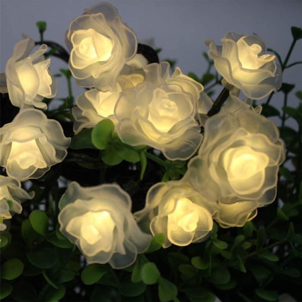 Solcellslingor för trädgård, 6M 30LED rosflor fe-slingor blomstersolcellslingor utomhus vattentäta (varmvit)