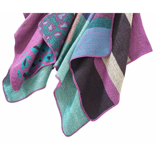Dame Poncho Strikket Oversized Teppe Cape Skjerf purple