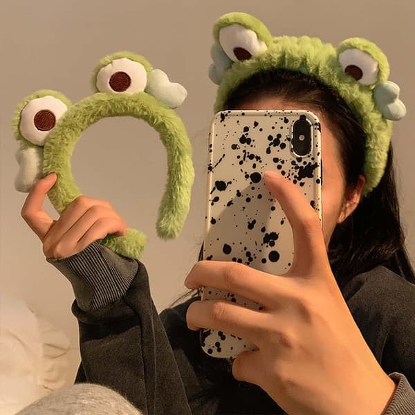 Froskehodebånd, Kawaii-hodebånd for kvinner til ansiktsmakeup, vask, fest, fluffy grønne hodebånd hårbånd for jenter