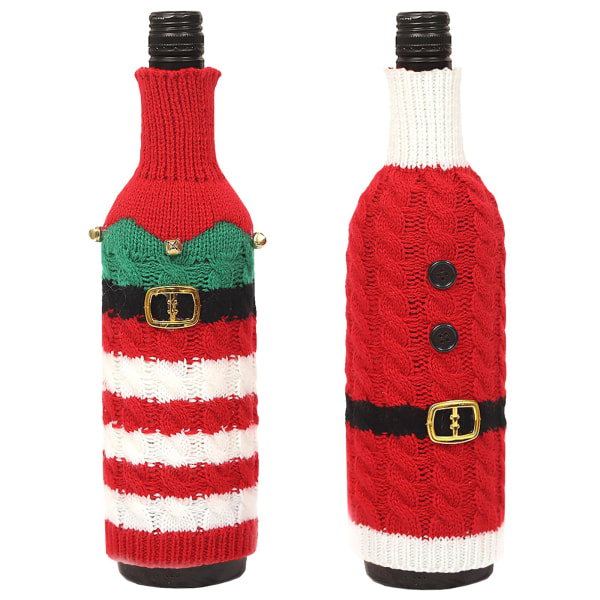 Vinflaskebetræk Sæt med 2 jule champagneflaske sweatertasker Håndstrikket personlig vinflaskegavepose