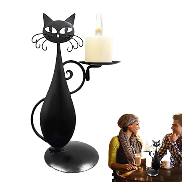 Metalljärn hantverk ljusstake stativ, svart katt ljusstake, retro rustik bondgård heminredning ljusstake för födelsedagar matsalar fest