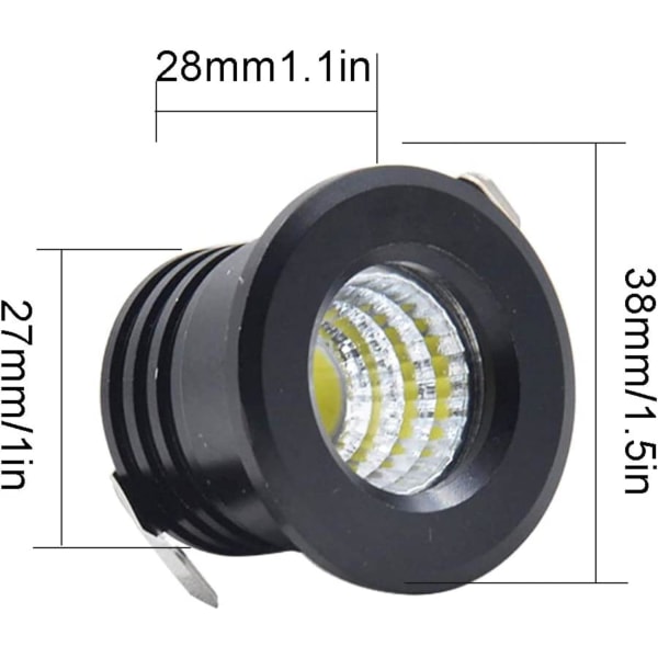 6-pak Mini Black LED-innfelt Downlights Mini LED-spotlight for skap Taklys, 3W, Varm Hvit Black