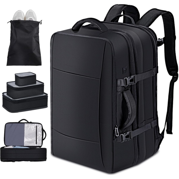 Flykabine Rejsetaske Rygsæk 30L-40L, Stor Anti-Tyveri Håndbagage til 17 Tommer Bærbar Computer Vandtæt Sort