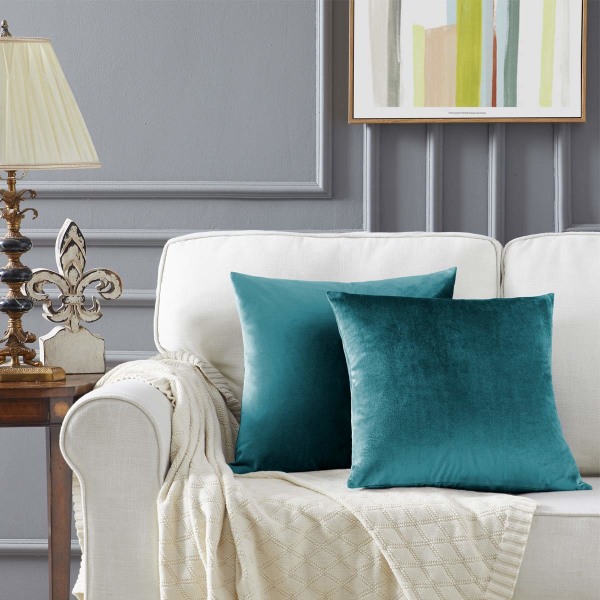 Cover Velvet tyynynpäälliset 45 x 45 cm Koristeelliset tyynynpäälliset sohvalle olohuoneeseen ja autoon, 2 set Sinivihreä