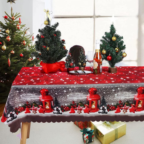 Julebordsdug, 180 x 150 cm Rektangulær juleduge Rød juleborddæksel Spisebordsdug, stor vaskbar jul Red