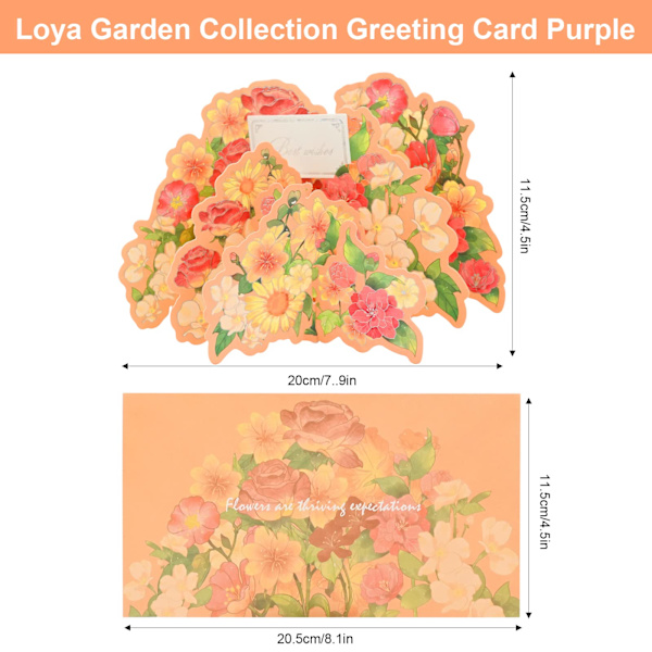 3D Blomsterbuket Pop Up Kort med Kuvert, 3D Pop Up Lykønskningskort (Orange) Orange