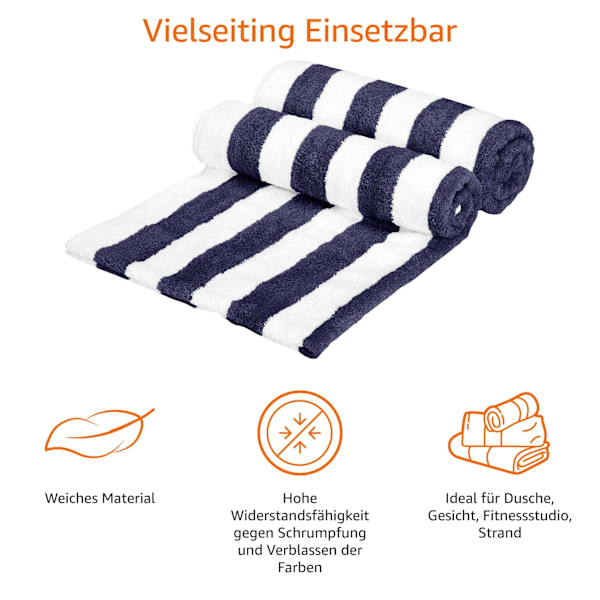 Marinblå Block Stripe Strandhandduk 2-pack 75cm x 150cm
