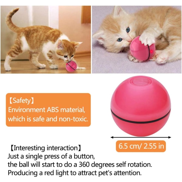 Cat Toys Ball Automatisk roterende rullende baller, USB oppladbart LED-lys Underholdning Pet Trening Chaser Leker for kattunge valp (rosa) Red