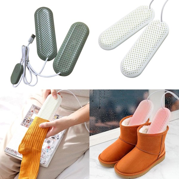 Bärbar USB-skodrykare med timer, deodorering, skotork, skovärmare, vinterstövlar, torkvärme, hem, grön