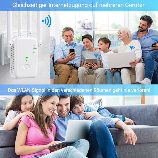 WiFi Forstærker 300Mbps Høj Ydeevne med 4 Antenner med Repeater/AP Mode Forstærker med Ethernet Port til Alle WiFi Enheder