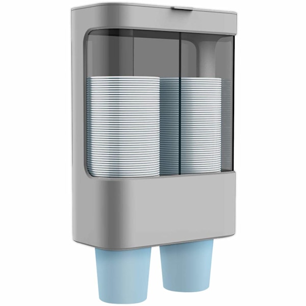 Vannkjølerkoppdispenser, trekktype koppholder veggmontert passer 4oz - 6oz liten kopp, dobbelt rør – grå