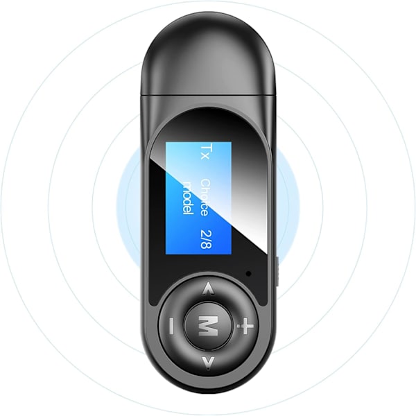 Bluetooth 5.0 Sender og Modtager, 2-i-1 Bluetooth Audio Adapter med Synligt LCD-Display, Stereosystem