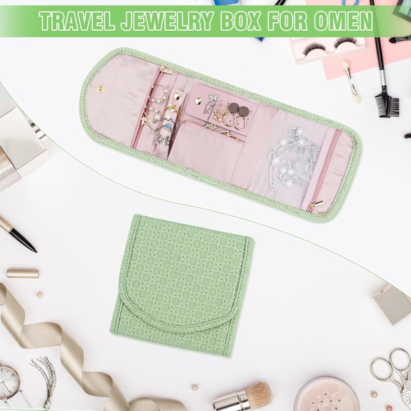 Rejse Smykkearrangør Rulle Smykke Etui Armbånd Ring Ørering Opbevaringsarrangør Rejse Smykkepung (Grøn) Green