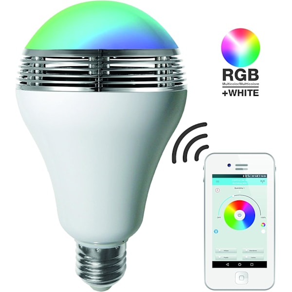RGB LED-pære med højttaler E27, 12 W, hvid, 14 x 8 x 8 cm [Energiklasse A+]
