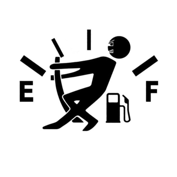 Klistermærke til bilbrændstofdør. Mand, der holder brændstofmåleren. Sjov, humor (12,7 cm x 9 cm)