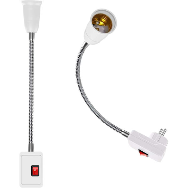 2-pack E27 LED-lamphållare med strömbrytare, lamphållare adapterkonverter med 5,9\" flexibel svanhals och EU-kontakt
