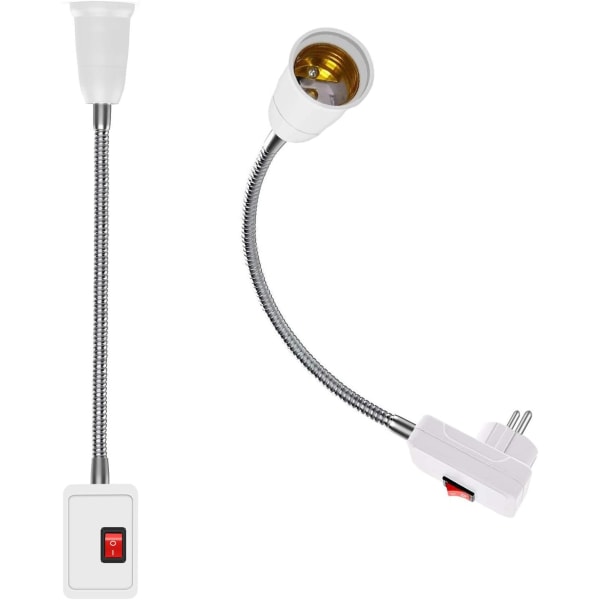2 STK E27 LED pære lysholder med kontakt, lampeholder adapter konverter med 5,9" fleksibel svanehals og EU stik
