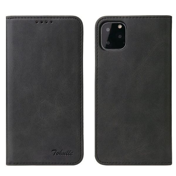 iPhone 11 Case Premium PU -nahkainen case , jossa korttipidike jalusta, sisäänrakennettu magneettikiinnitys, käännettävä folio cover iPhone 11:lle - musta