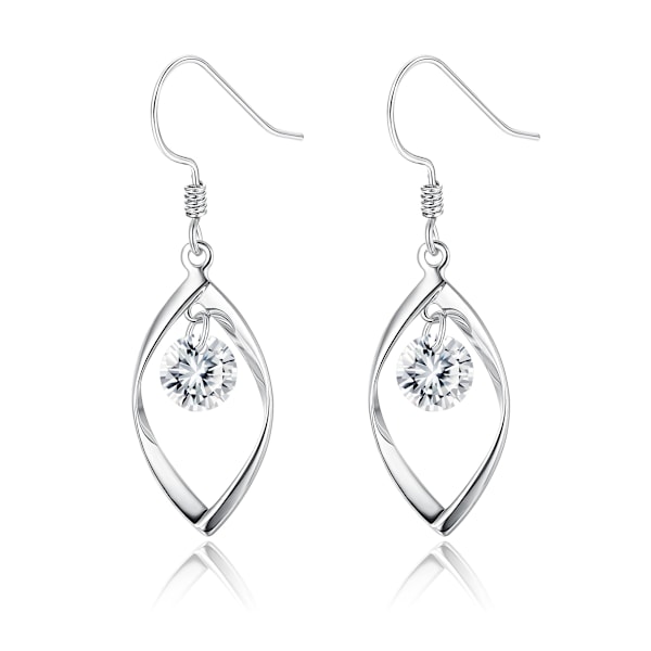 925 Silver Dangle Örhängen för Kvinnor Flickor Linjära Drop Statement Örhängen Clear Cubic Zirconia Tear Drop Dangle Hook Örhängen