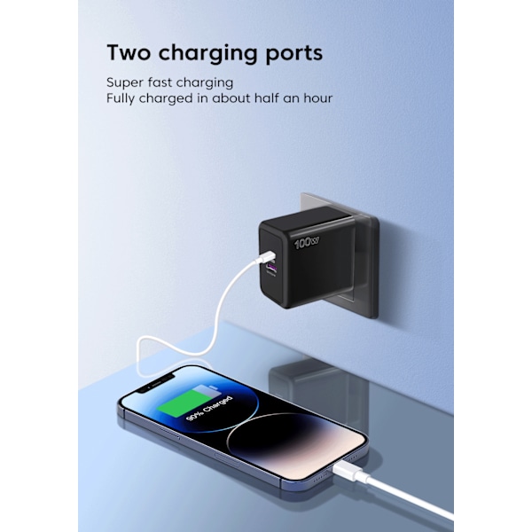 Laddare för, snabbladdning, 100W, PD + USB för iphone, xiaomi, huawei, redmi, samsung