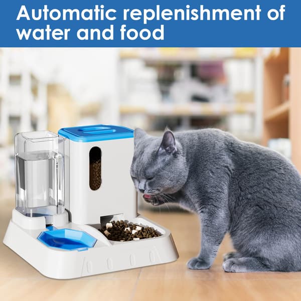 Automatiske kattefoderautomater, Automatiske kattefoderautomater, Transparent automatisk mad- og vanddispenser, Foderforsyninger med stor kapacitet og skridsikker bund (Blå)