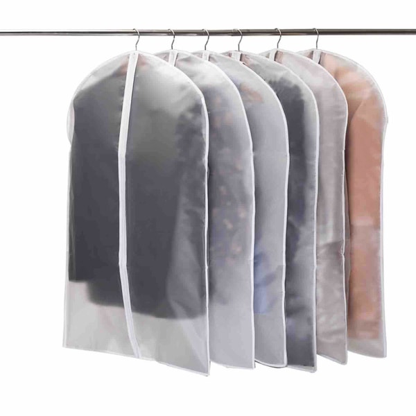Plaggveske, dress, 6 deler, høykvalitets plaggposer, gjennomsiktig, 60 x 100 cm, pustende stoff, til dresser, kåper, jakker, aftenkjoler