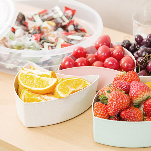 Divided Serving Tray with Lid and Handle Clear Storage Container Box with 5 Plastic Compartments for Candy, Fruit, Nuts, Snacks