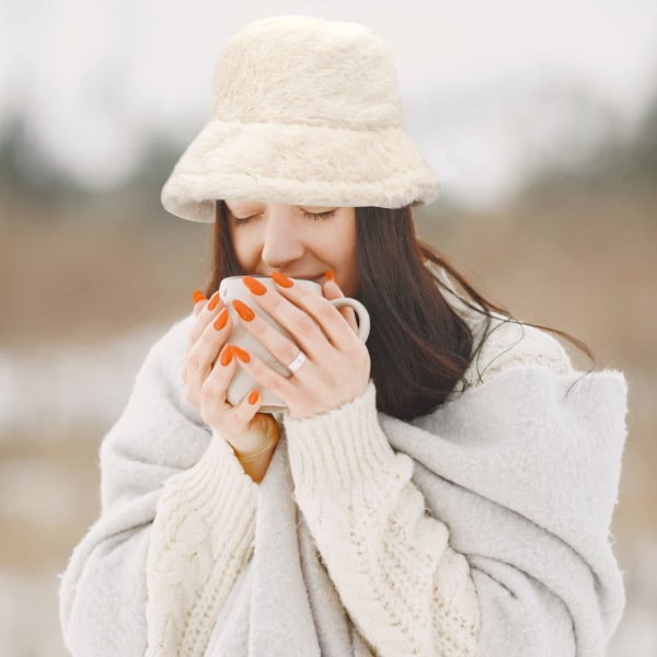 Bøttehatt Varm vinterlue Fiskerhatt for kvinner Menn Fluffy gaver til kvinner jenter（54-60CM） beige