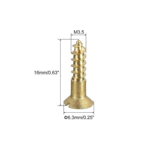100 stk. M3.5 x 16 mm fladhovedede messing træskruer med lige kærv