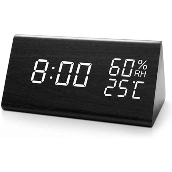 Träväckarklocka, Trä LED Digital Väckarklocka, Trä Digital Bordsur med Tid och Temperatur, Ljudkontroll och Justerbar Ljusstyrka