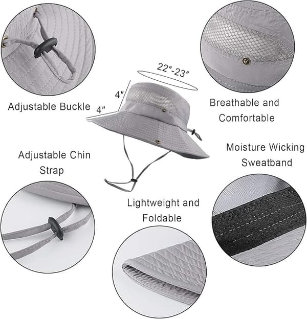 Fiskarehatt Bred Brätte Solhatt Utomhus Vandring Safari Sommar Jakt Hatt UV-skydd grey