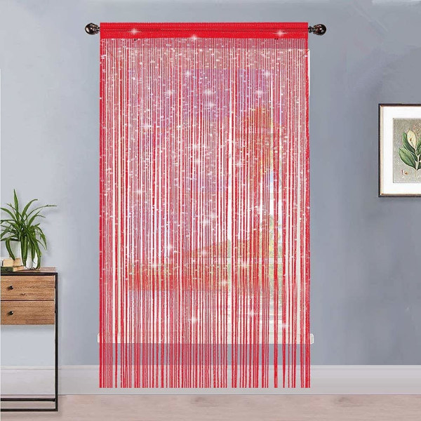 Dew Drop Guldtrådsgardin - 100x 200 cm - Vattenfallseffekt - Glittrande trådpartition - Heminredningstillbehör Red