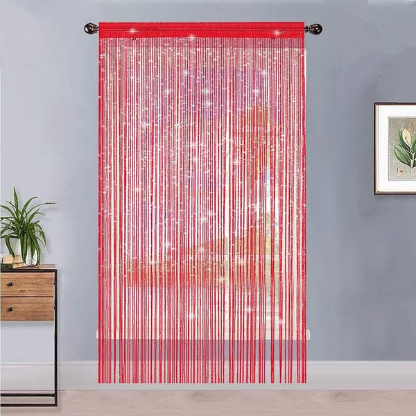 Dugdråbe Guld Streng Gardin Panel - 100x 200 cm - Vandfaldeffekt - Glittertråd Partition Divider - Hjemmeindretning Tilbehør Red