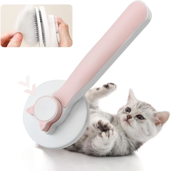 Hundepleiebørste Kattehårbørste, med glatt håndtak for langt hår og kort hår, børstehårfjerner i rustfritt stål for kjæledyrmassasje (rosa) Pink