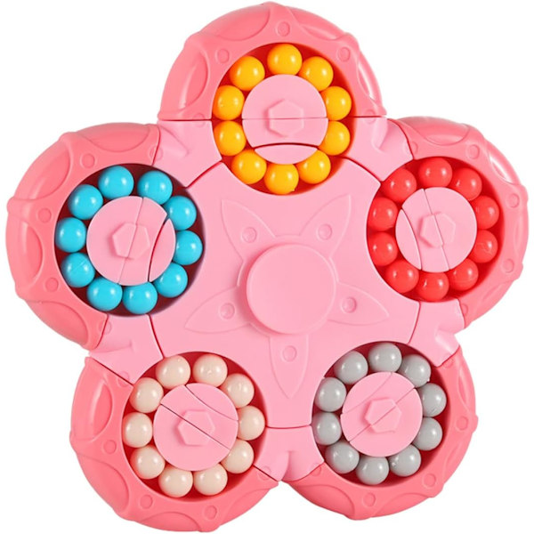 Pyörivä Magic Bean Cube -pyörittelylelu, 10 puolta 2-in-1 hauska helmipalapeli, ihanteellinen juhlaherkku ahdistuksen vastainen työpöytälelu, vaaleanpunainen
