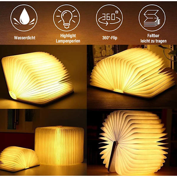 Trefoldig boklampe i tre, magnetiske LED-boklamper