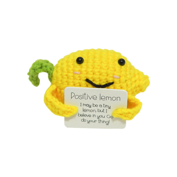 Mini rolig positiv potatis, stickad potatis med positivt kort, kreativ söt rolig stickad positiv frukt för födelsedagspresenter festdekoration (citron)