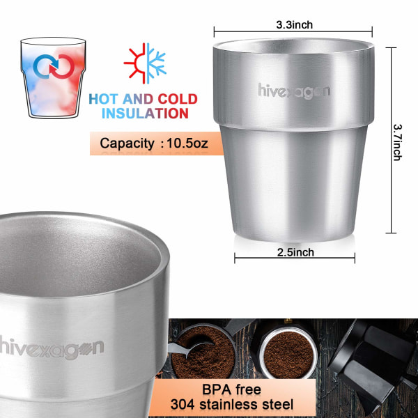 300 ml sæt med 8 dobbeltvæggede kopper i rustfrit stål - ideel til kolde drikke - tåler opvaskemaskine