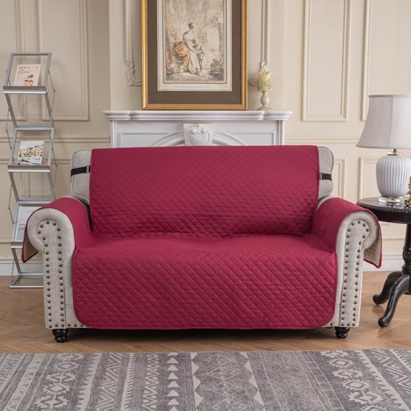 2-personers sofasovertræk, vandtæt sofasovertræk, universal sofasovertræk, skridsikkert beskyttelse mod katte- og hundeskrab, bordeaux Wine red Double